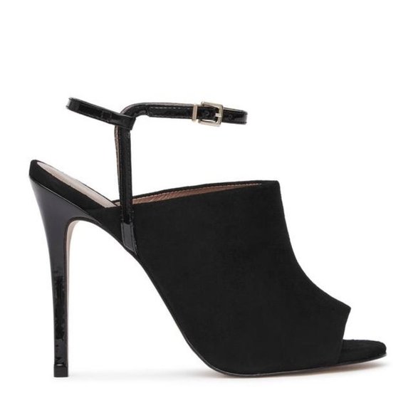 REISS Rena Black Suede Peep Toe Ankle Strap Heels - Picture 1 of 13